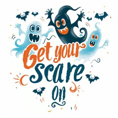 Halloween-themed illustration with playful ghosts and text 