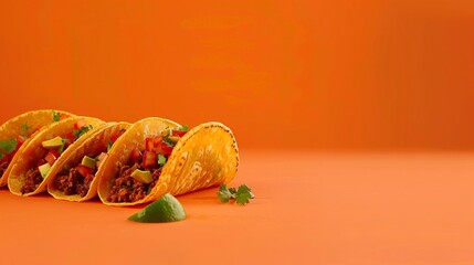 mexican tacos, amazing, orange gradient background, no lime, copy space generative ai