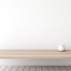 Wall Mural - White background with a wooden table, product display template. white background with a wood floor. White and white photo of an empty room 