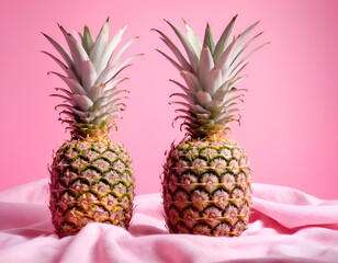 Wall Mural - Fresh Pineapples Closeup on White Background for Food and Beverage Use