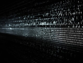 Wall Mural - White binary code on dark, creating an atmosphere of data technology and cyber security