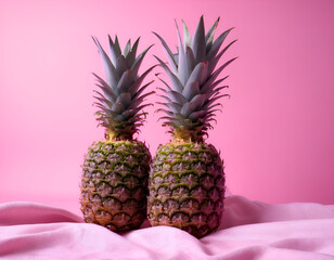 Wall Mural - Fresh Pineapples Closeup on White Background for Food and Beverage Use