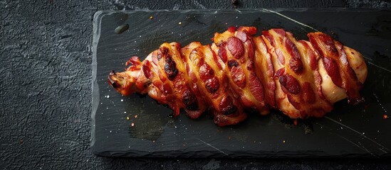 Poster - Baked chicken wrapped in bacon. Copy space image. Place for adding text and design