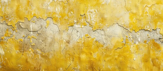 Wall Mural - Aged distressed yellow cement concrete or plaster wall featuring patterns and cracks High quality texture and background for your projects and creative endeavors. Copy space image