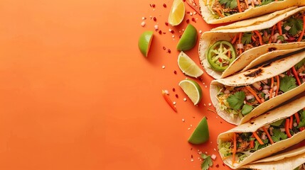 Wall Mural - mexican tacos, amazing, orange gradient background, no lime, copy space generative ai