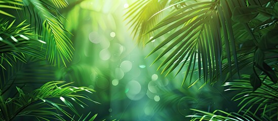 Canvas Print - Palm leaves in the rainforest Gorgeous tropical backdrop Web banner. Copy space image. Place for adding text and design