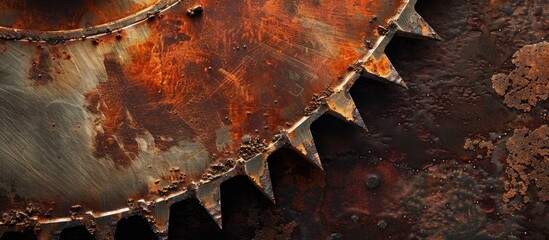 Grimy rusty and dirty saw blade. Copy space image. Place for adding text and design