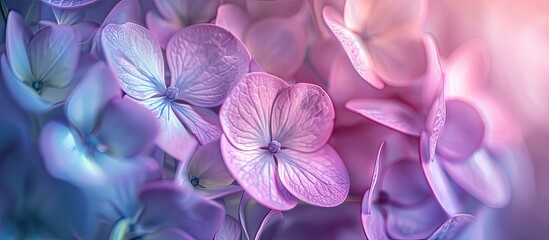 Wall Mural - Close Up Macro of Light Green to Purple Hydrangea Flower. Copy space image. Place for adding text and design