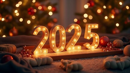 Wall Mural - New Year 2025 in holiday decoration