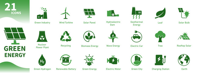 green energy icon. collection of icons about ecology, renewable energy, environment, earth, nature. 
