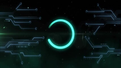 Poster - Glowing circular animation with circuit-like lines on dark background