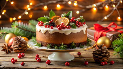 Wall Mural - Christmas Cake with Berries