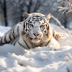 the white tiger in alpine forests near the snowy, AI Generated