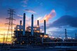 © ttonaorh - Power plant with smoking chimneys at sunset. Energy generation and heavy industry