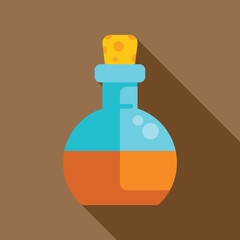 Sticker - Round bottom flask containing orange liquid casting a long shadow, in flat design style