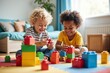 © Derek Brumby - Neurodivergent Siblings Bonding Over Playtime with Building Blocks