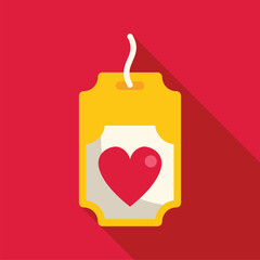 Sticker - Yellow gift tag with string featuring red heart, evoking love and romance for valentine's day promotions