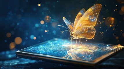 Wall Mural - A Golden Butterfly Emerges from a Digital World