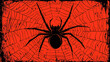 © Antto-AI - Large spider on a red web background with grunge texture and eerie atmosphere