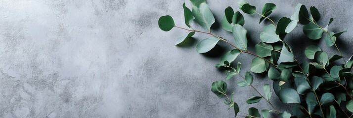 Poster - This trendy bouquet showcases elegant roses paired with fresh eucalyptus leaves, beautifully arranged against a concrete backdrop. Generative AI