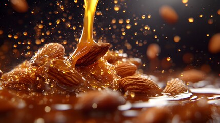 Melting Caramel Dripping Over a Mound of Roasted Almonds