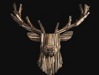 Wall Mural - Wooden Deer Head Sculpture.