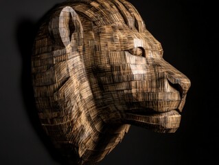 Wall Mural - Wooden Lion Head Sculpture.