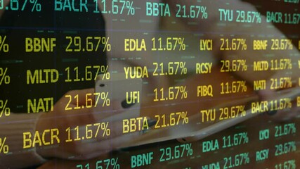 Poster - Stock market data animation over person using laptop