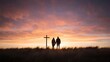 © Cheewynn - Sunset silhouettes of a couple by a cross, evoking themes of faith, love, and eternal commitment