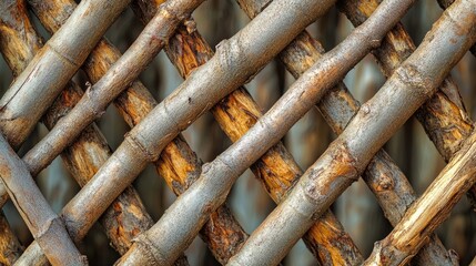 Natural wooden fence forming diagonal abstract pattern background