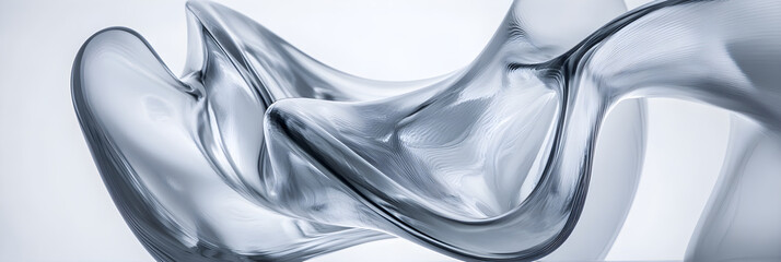 Abstract flowing transparent element, glass wave on white background. Abstract design object for futuristic design.