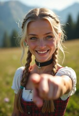 Wall Mural - A german girl. she has freckles, she has earrings, she has braided blonde hair