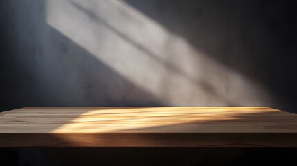 A beautiful, empty wooden tabletop counter in a clean, bright interior, ready for display or product montage.