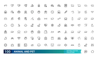 Animal and pet icon, pixel perfect, editable stroke, up scalable square line vector icon set, pets web icons in line style, editable stroke icons.