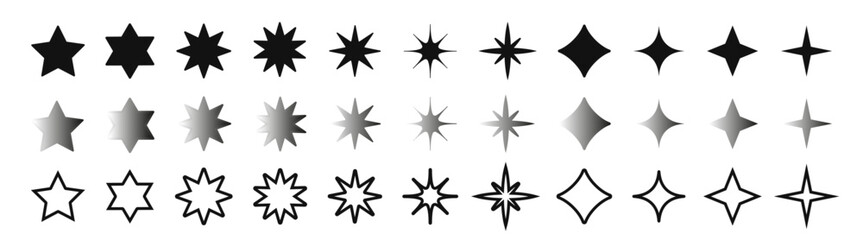 Wall Mural - stars black collection. different star shapes, starburst star icon.