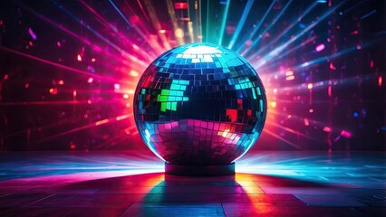 Nightclub sphere light with a colorful disco mirror ball, illuminating the space with vibrant hues and dazzling reflections.