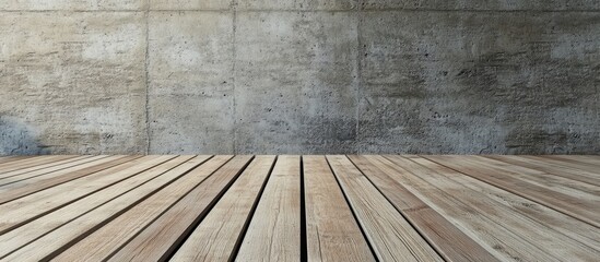 Leinwandbilder - Wooden floor planks and a concrete wall. with copy space image. Place for adding text or design