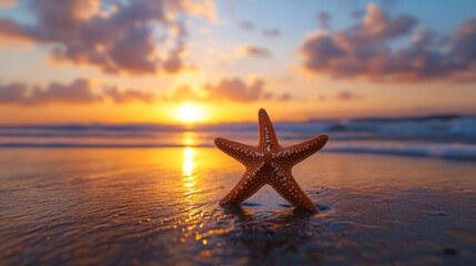 Canvas Print - Starfish on Sunset Beach