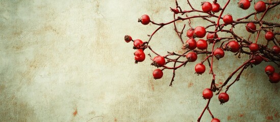 Poster - Textured vintage paper backdrop featuring winterberry. with copy space image. Place for adding text or design