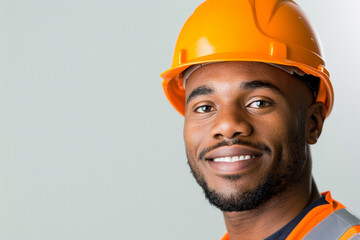 Smiling middle-aged construction worker wearing a yellow helmet