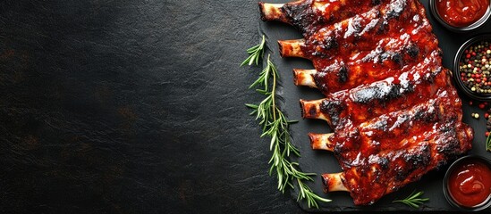 Aufkleber - Ribs grilled barbecue pork meal snack on the table copy space food background top