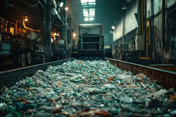 Sticker - Crushed Glass Conveyor Belt in a Factory