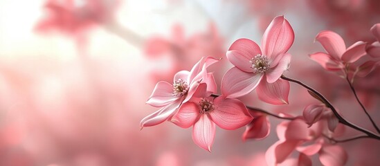 Aufkleber - Dogwood featuring adorable pink blossoms. with copy space image. Place for adding text or design