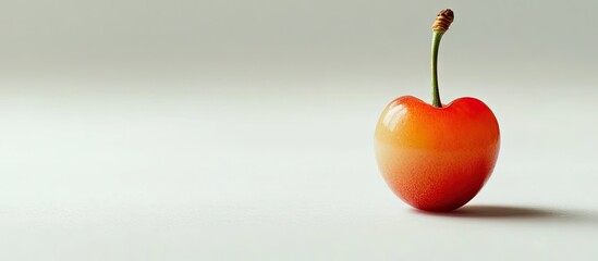 Wall Mural - A solitary Rainier cherry on a white background Rainiers are sweet cherries featuring a thin skin and dense creamy yellow flesh Copy space