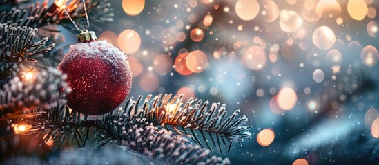 Poster - A New Year and Christmas backdrop featuring tree decorations. with copy space image. Place for adding text or design