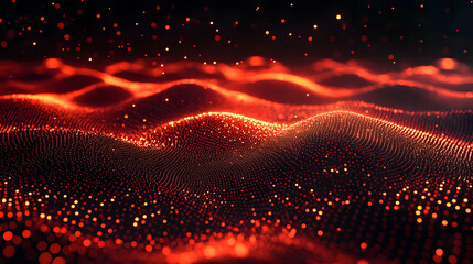 Wall Mural - abstract red and black glowing particle wave background