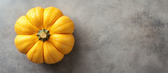 Fototapete - Autumn pumpkin from above flat lay overhead view. with copy space image. Place for adding text or design
