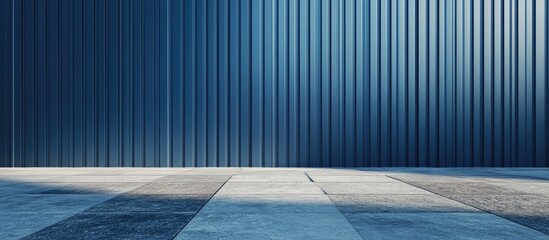 Aufkleber - Blue aluminum cladding wall with vertical stripes and a porphyry pavement in the foreground Background for copyspace