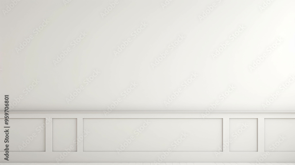 Minimalist White Wall with Wainscoting: A clean and simple background for product displays or interior design concepts. The white wall with wainscoting offers a timeless and elegant backdrop, creating