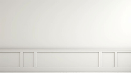 Minimalist White Wall with Wainscoting: A clean and simple background for product displays or interior design concepts. The white wall with wainscoting offers a timeless and elegant backdrop, creating